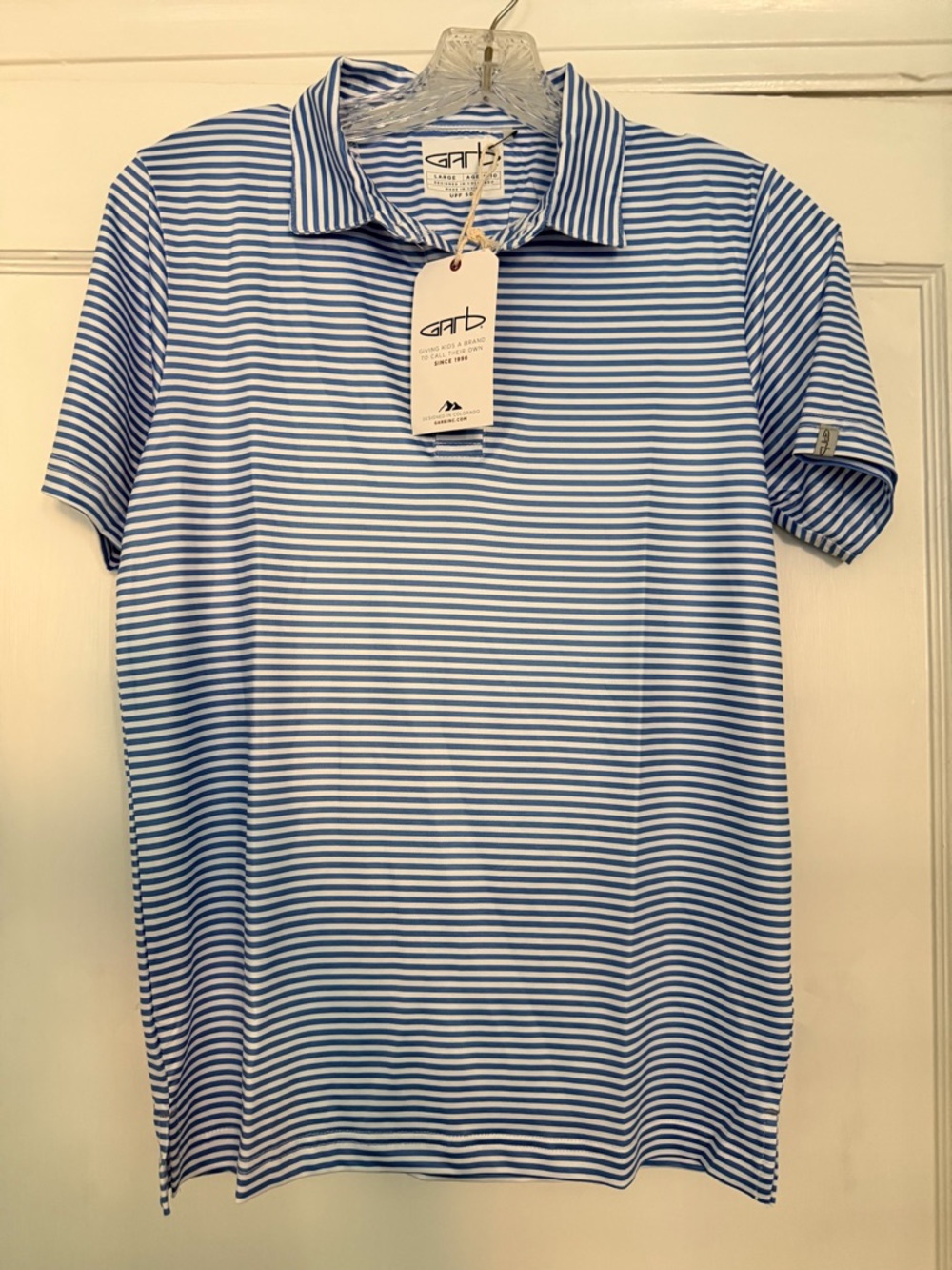 Garb golf Blakely blue white striped polo shirt youth boys L 9-10